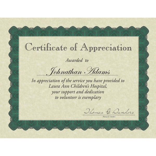 Certificate Green Metallic Border, PK25