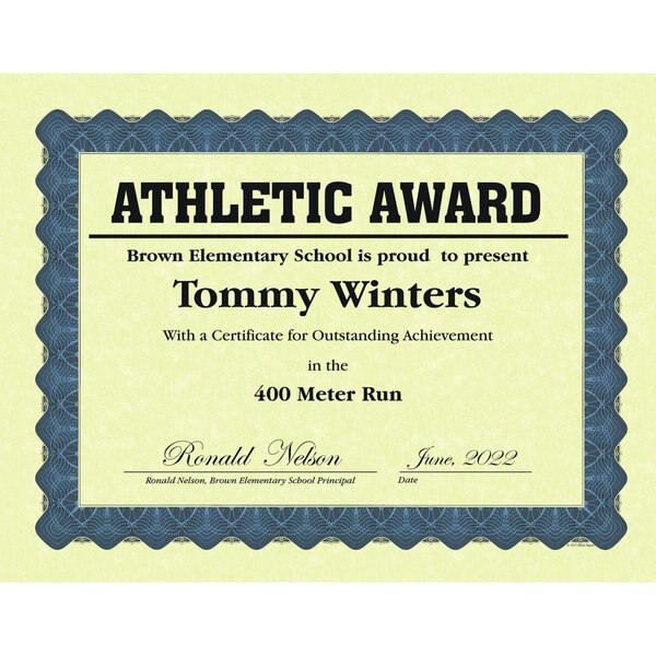 Certificate Blue Metallic Border, PK25