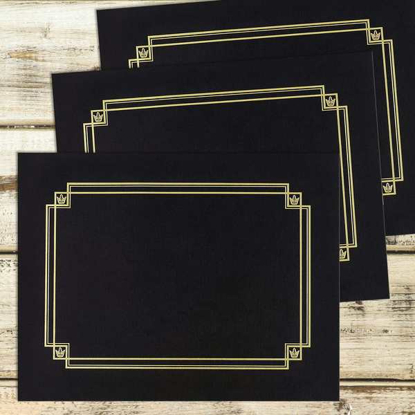 Certificate Cover Linen, Black with, PK3