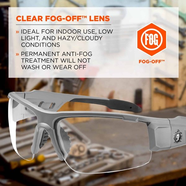Safety Glasses, Traditional Clear PC Decenter Lens, Anti-Fog, Scratch-Resistant