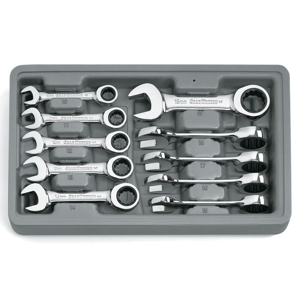 10 Pc. 12 Point Stubby Ratcheting Combination Metric Wrench Set