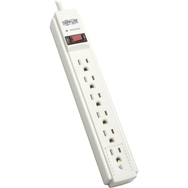 Surge Protector Strip, 6 Outlet, Gray