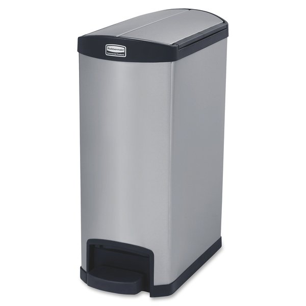 13 gal Rectangular Trash Can, Silver/Black, 11 1/2 in Dia, Step-On, Stainless Steel