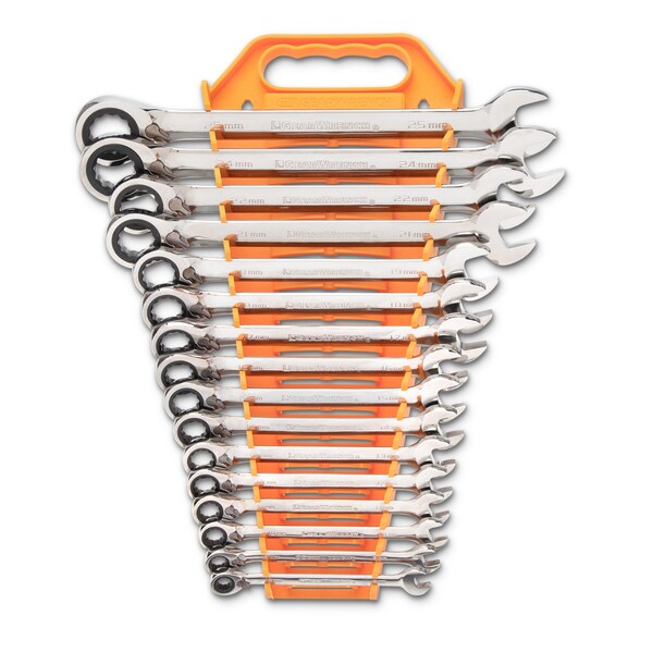 16 Pc. 12 Point Reversible Ratcheting Combination Metric Wrench Set