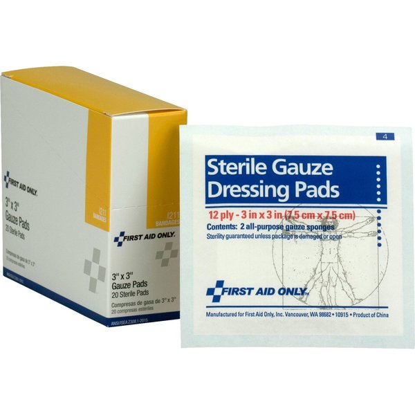 Gauze Pad, Sterile, 3 in. L x 3 in. W, PK20