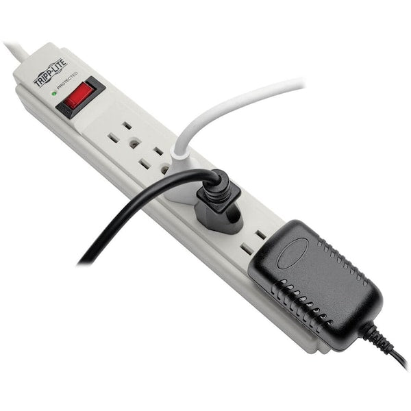 Surge Protector Strip, 6 Outlet, Gray