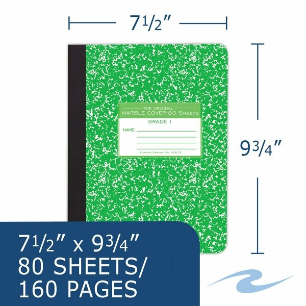 Case of Green Marble Comp Notebooks, Grade 1 Skip Line Ruled, 80 sht 15# White Paper, 9.75