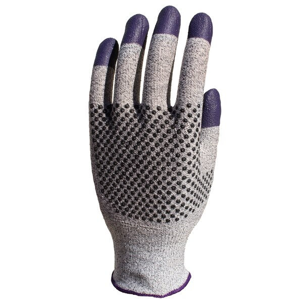 G60 Purple Nitrile Cut Resistant Gloves, Grey/Black, Purple Fingertips, Ambidextrous, LG, 1 Pair