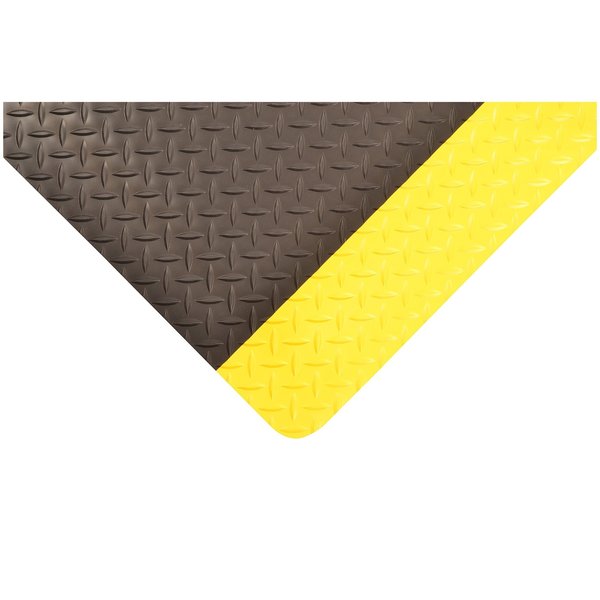 Antifatigue Mat, Black/Yellow, 5 ft L x 3 ft W, Vinyl Surface With Dense Closed PVC Foam Base