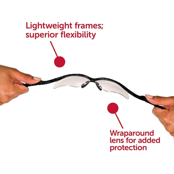 V30 Nemesis Safety Glasses, Anti-Fog, Scratch-Resistant, Wraparound, Black Half-Frame, Clear Lens