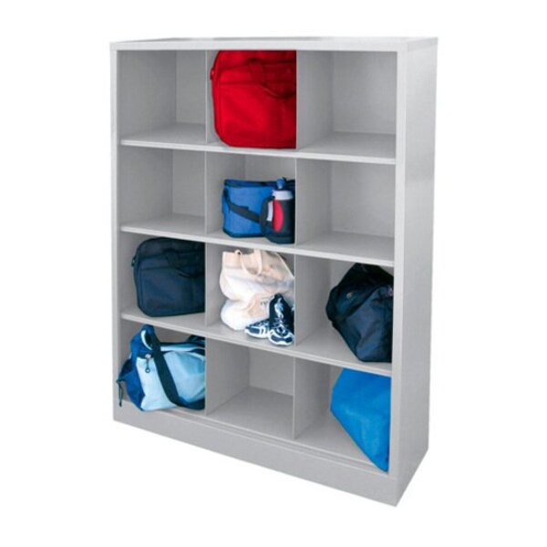 Wood Cubbie Cabinet, 18 in D x 66 in H x 46 in W, 4 Shelves, Gray