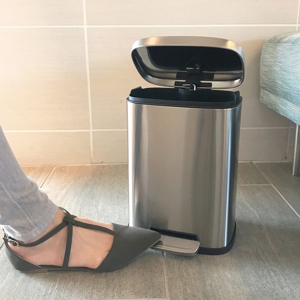 15 gal Trash Can, Silver, Stainless Steel