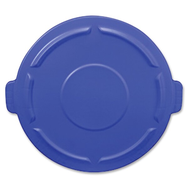 55 gal Flat Trash Can Lid, 26 3/4 in W/Dia, Blue, Resin, 0 Openings