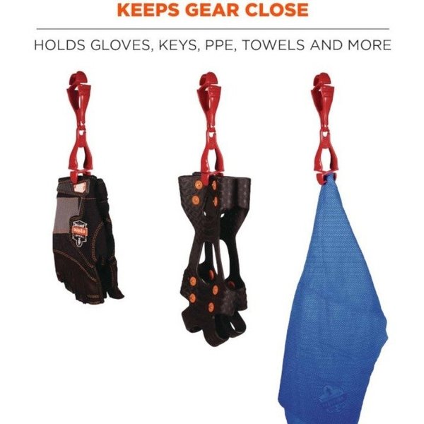 Glove Clip Holder, Dual Clips, Squids 3400 Series, Holds Gloves & Gear, Red