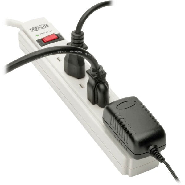 Surge Protector Strip, 6 Outlet, Gray