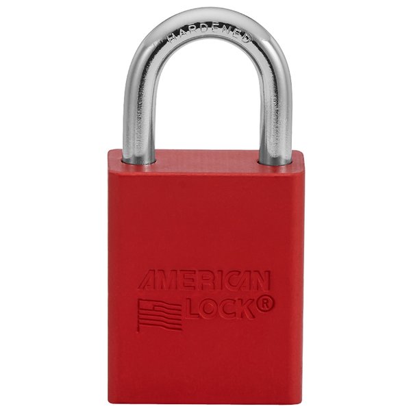 Anodized Aluminum Safety Padlock, Keyed Different, 1-1/2 in Wide with 1 in Tall Shackle, Red