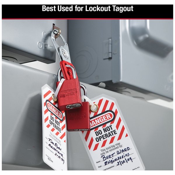 Anodized Aluminum Safety Padlock, Keyed Different, 1-1/2 in Wide with 1 in Tall Shackle, Red