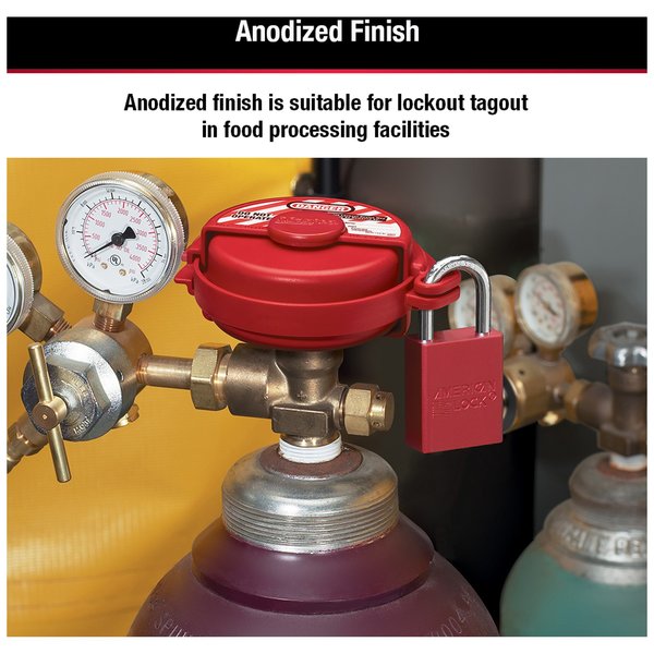 Anodized Aluminum Safety Padlock, Keyed Different, 1-1/2 in Wide with 1 in Tall Shackle, Red