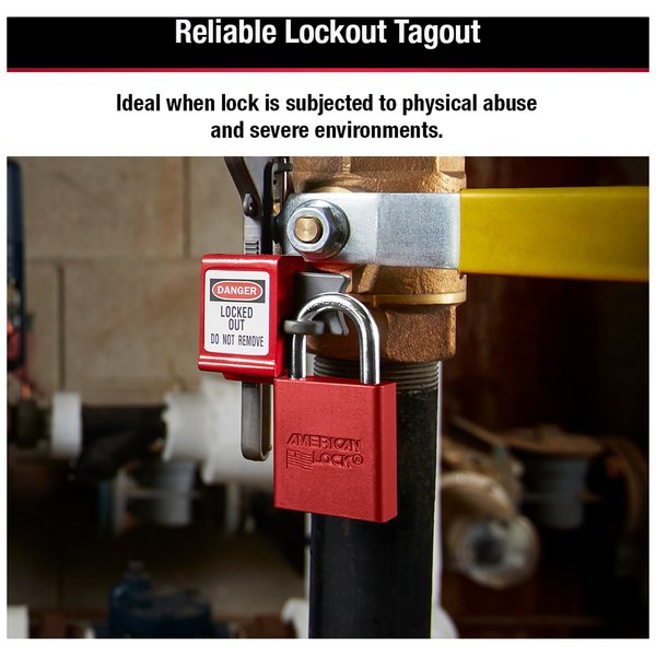 Anodized Aluminum Safety Padlock, Keyed Different, 1-1/2 in Wide with 1 in Tall Shackle, Red