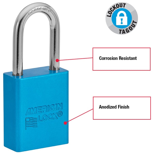 Lockout Padlock, Keyed Different, Anodized Aluminum, 1 1/2 in Shackle, Includes 2 Keys, Blue