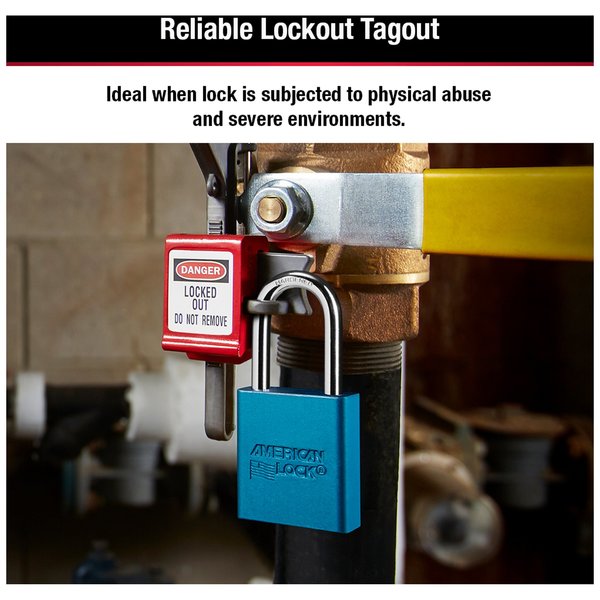 Lockout Padlock, Keyed Different, Anodized Aluminum, 1 1/2 in Shackle, Includes 2 Keys, Blue