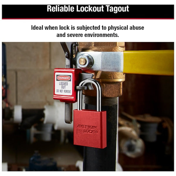 Lockout Padlock, Keyed Different, Anodized Aluminum, 1 1/2 in Shackle, Includes 2 Keys, Red