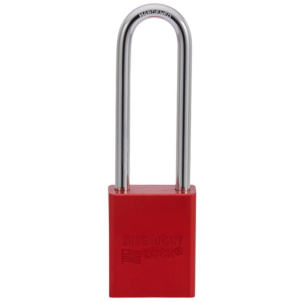 Anodized Aluminum Safety Padlock, Keyed Different, 1-1/2 in Wide with 3 in Tall Shackle, Red