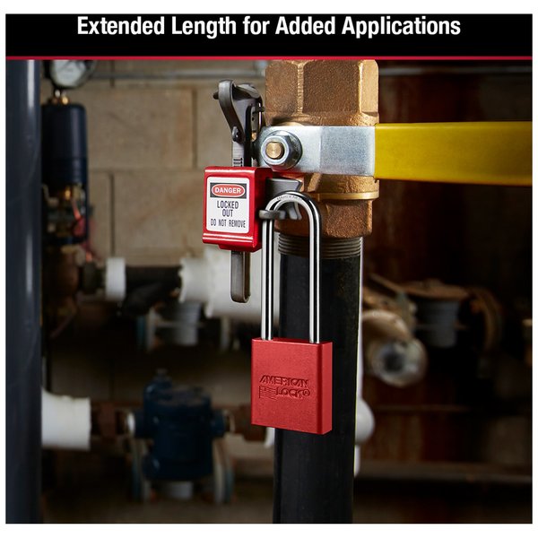 Anodized Aluminum Safety Padlock, Keyed Different, 1-1/2 in Wide with 3 in Tall Shackle, Red
