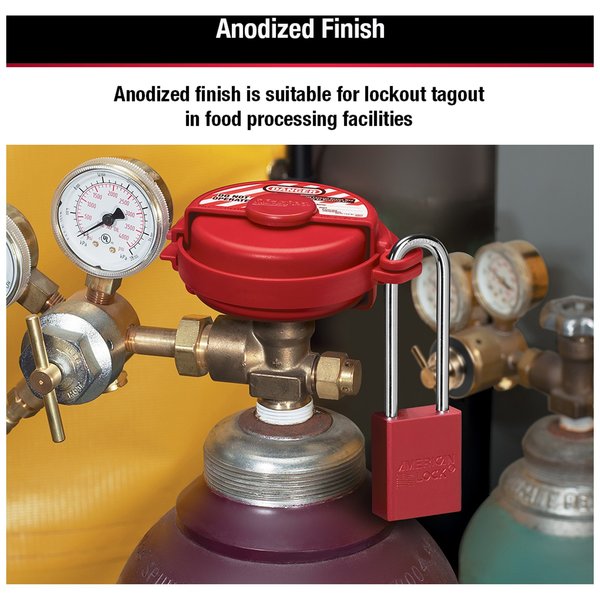 Anodized Aluminum Safety Padlock, Keyed Different, 1-1/2 in Wide with 3 in Tall Shackle, Red