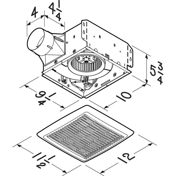 Ceiling Bathroom Fan, 80 cfm cfm, 4 in Duct Dia., 120V AC, Energy StarÂ® Certified