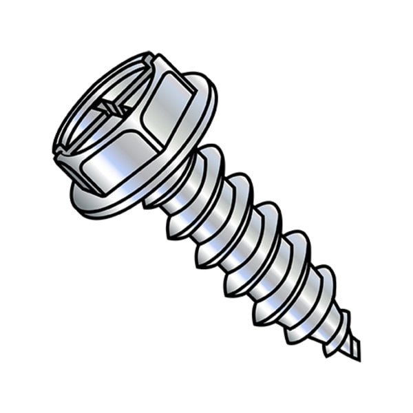 Self-Drilling Screw, #10-16 x 1 in, Zinc Plated Steel Hex Head Combination Phillips/Slotted Drive
