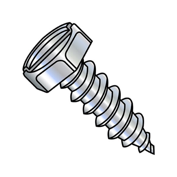 Self-Drilling Screw, #10-16 x 3/4 in, Zinc Plated Steel Hex Head Slotted Drive, 6000 PK