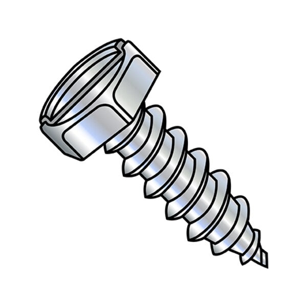 Self-Drilling Screw, #8-18 x 1/2 in, Zinc Plated Steel Hex Head Slotted Drive, 10000 PK