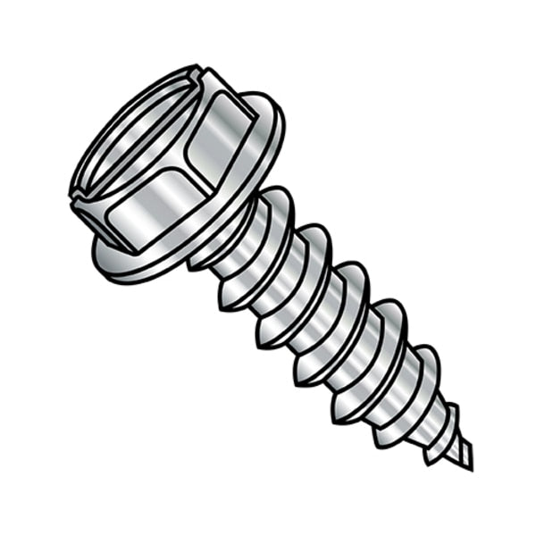 Self-Drilling Screw, #10-16 x 7/8 in, Plain 18-8 Stainless Steel Hex Head Slotted Drive, 2000 PK