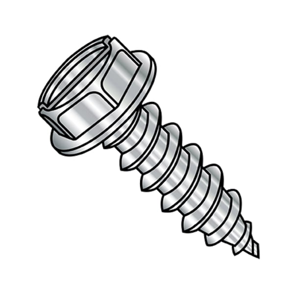 Self-Drilling Screw, #12-14 x 3 in, Plain 18-8 Stainless Steel Hex Head Slotted Drive, 1000 PK