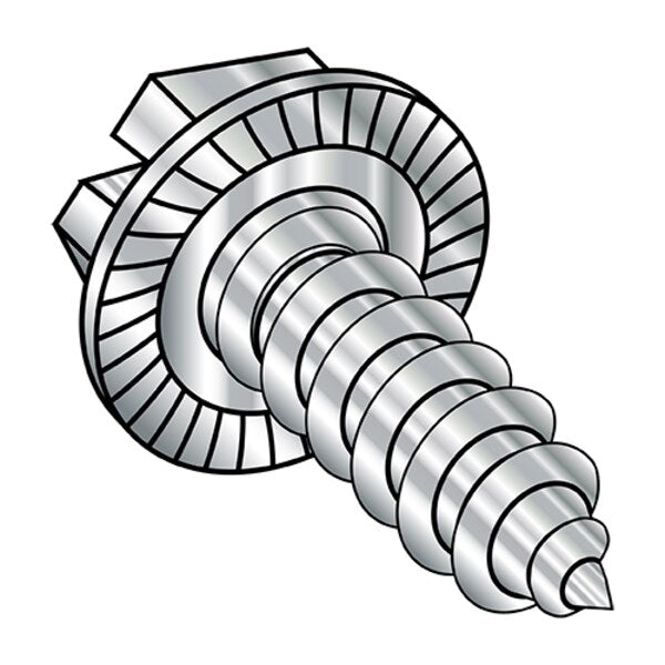 Self-Drilling Screw, #6-20 x 1/2 in, Plain 18-8 Stainless Steel Hex Head Slotted Drive, 5000 PK