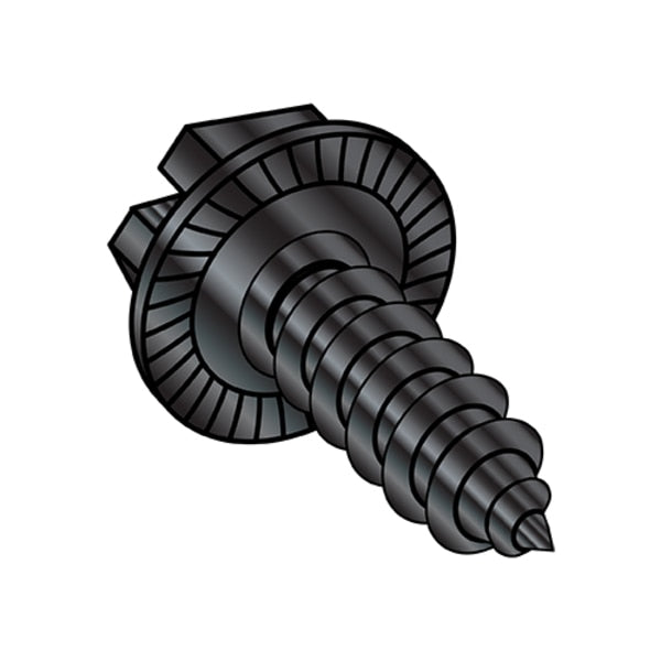 Self-Drilling Screw, #8-18 x 3/8 in, Black Oxide Steel Hex Head Slotted Drive, 10000 PK
