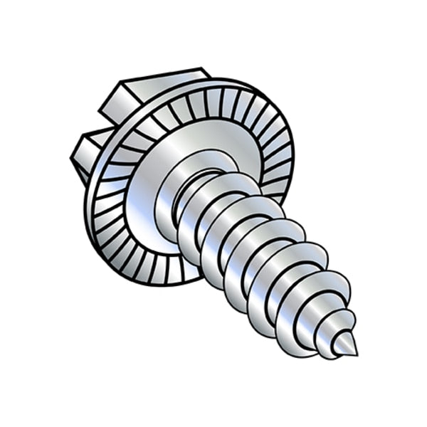 Self-Drilling Screw, #8-18 x 1/2 in, Zinc Plated Steel Hex Head Slotted Drive, 10000 PK