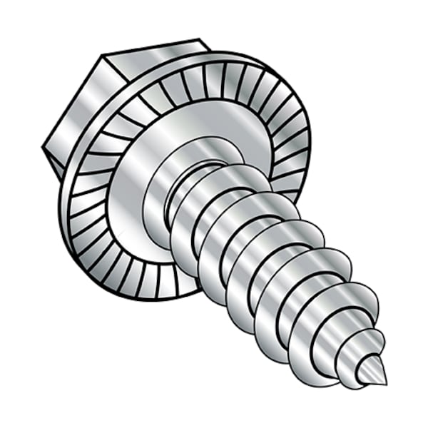 Self-Drilling Screw, #8-18 x 1 in, Plain 18-8 Stainless Steel Hex Head Hex Drive, 2500 PK