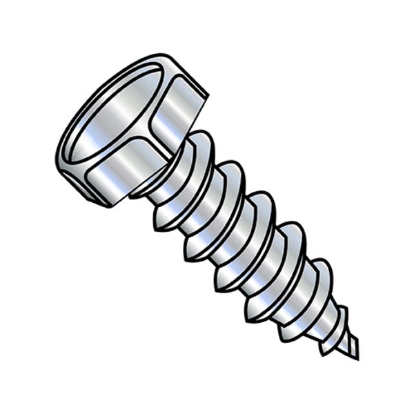 Self-Drilling Screw, #14-10 x 3/8 in, Zinc Plated Steel Hex Head Hex Drive, 3000 PK