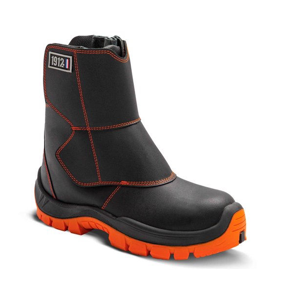 Welders Leather Work Boot, Flame Resistant, Black/Orange, Men's Size 12