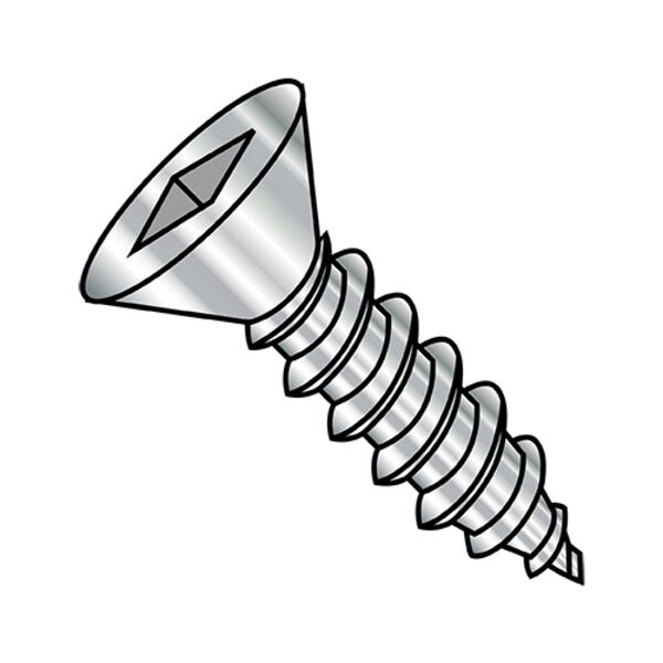 Self-Drilling Screw, #14-10 x 1-1/4 in, Plain 18-8 Stainless Steel Flat Head Square Drive, 1000 PK
