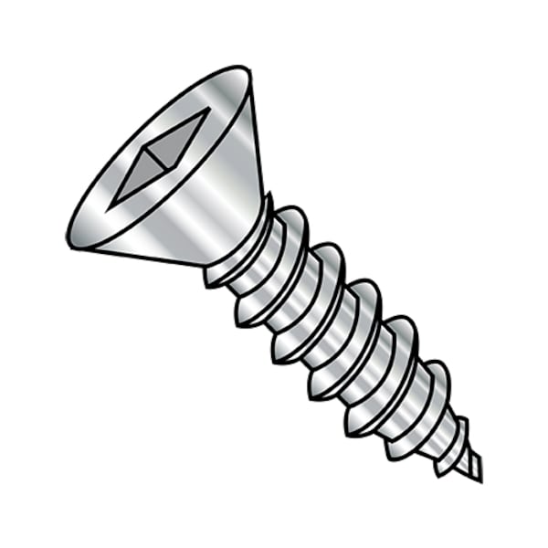 Self-Drilling Screw, #10-12 x 1-1/2 in, Plain 18-8 Stainless Steel Flat Head Square Drive, 2000 PK
