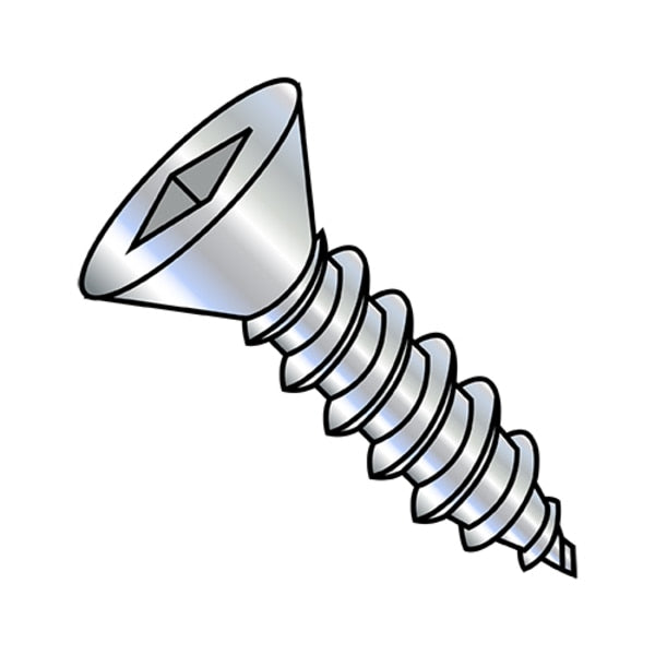 Self-Drilling Screw, #6-18 x 1 in, Zinc Plated Steel Flat Head Square Drive, 10000 PK