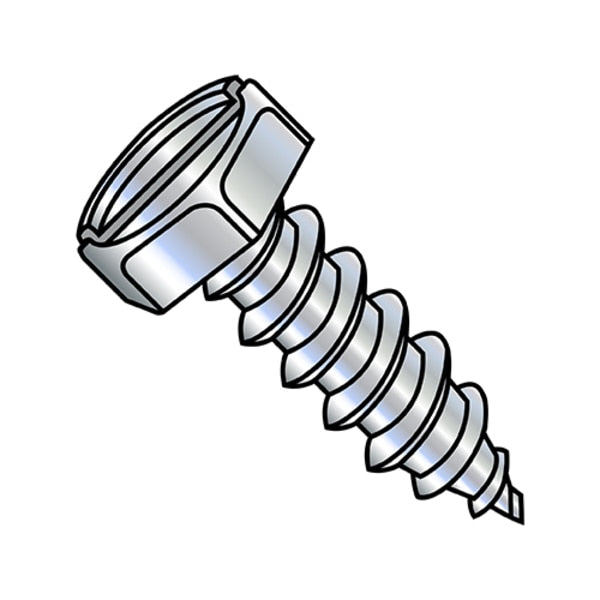 Self-Drilling Screw, #10-12 x 5/8 in, Zinc Plated Steel Hex Head Slotted Drive, 7000 PK