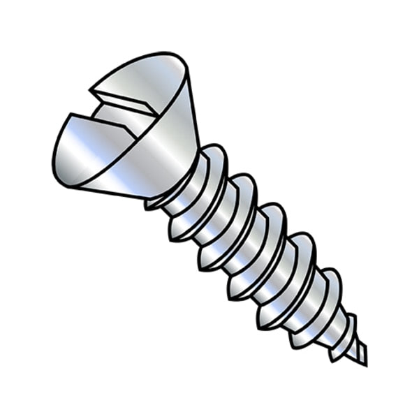 Self-Drilling Screw, #8-15 x 1-3/4 in, Zinc Plated Steel Oval Head Slotted Drive, 3000 PK