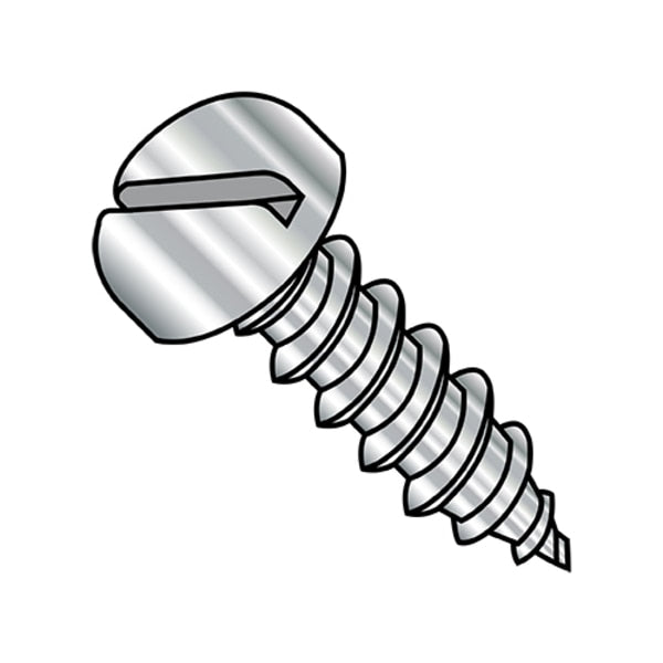 Self-Drilling Screw, #14-10 x 5/8 in, Plain 18-8 Stainless Steel Pan Head Slotted Drive, 1000 PK