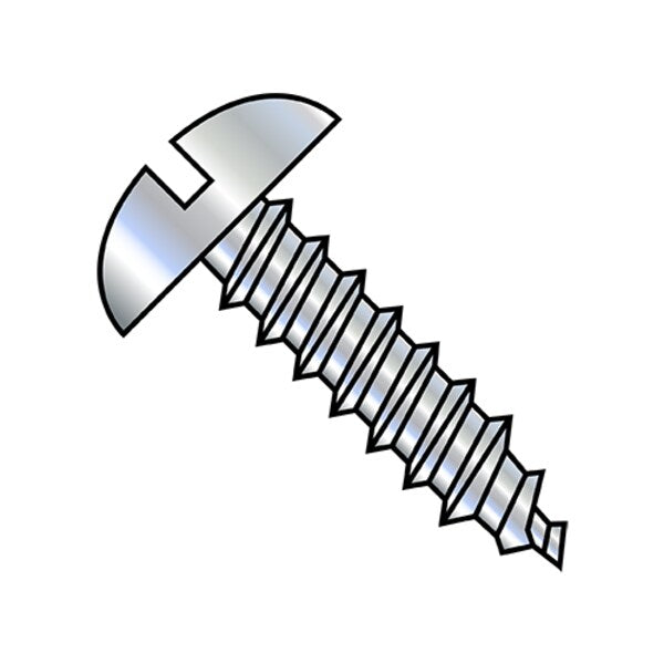 Sheet Metal Screw, #6-18 x 3/8 in, Zinc Plated Steel Round Head Slotted Drive, 5000 PK