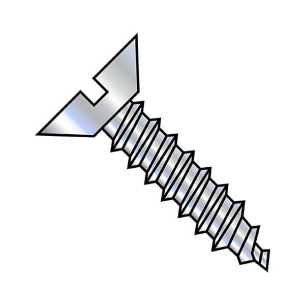 Sheet Metal Screw, #10-12 x 1/2 in, Zinc Plated Steel Flat Head Slotted Drive, 10000 PK