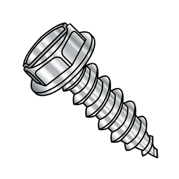 Self-Drilling Screw, #8-15 x 7/8 in, Plain 18-8 Stainless Steel Hex Head Slotted Drive, 4000 PK